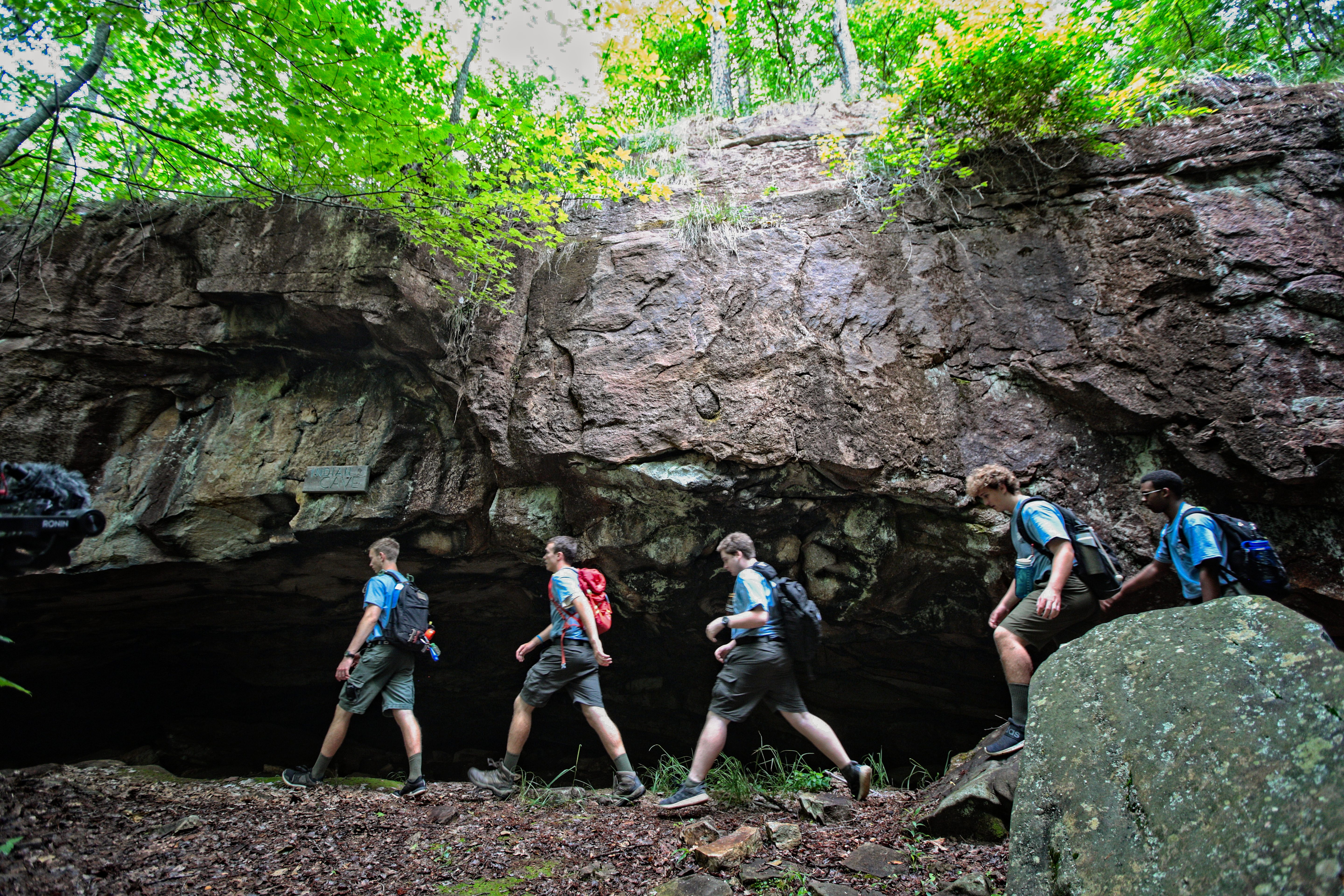 Scouts hiking in the Blue Ridge Mountains